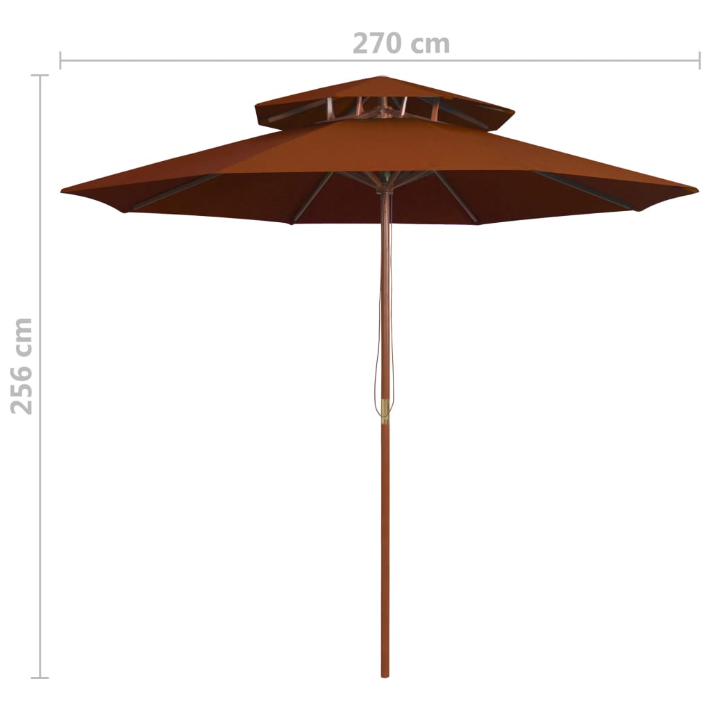 Umbrelă de soare dublă, stâlp din lemn, cărămiziu, 270 cm