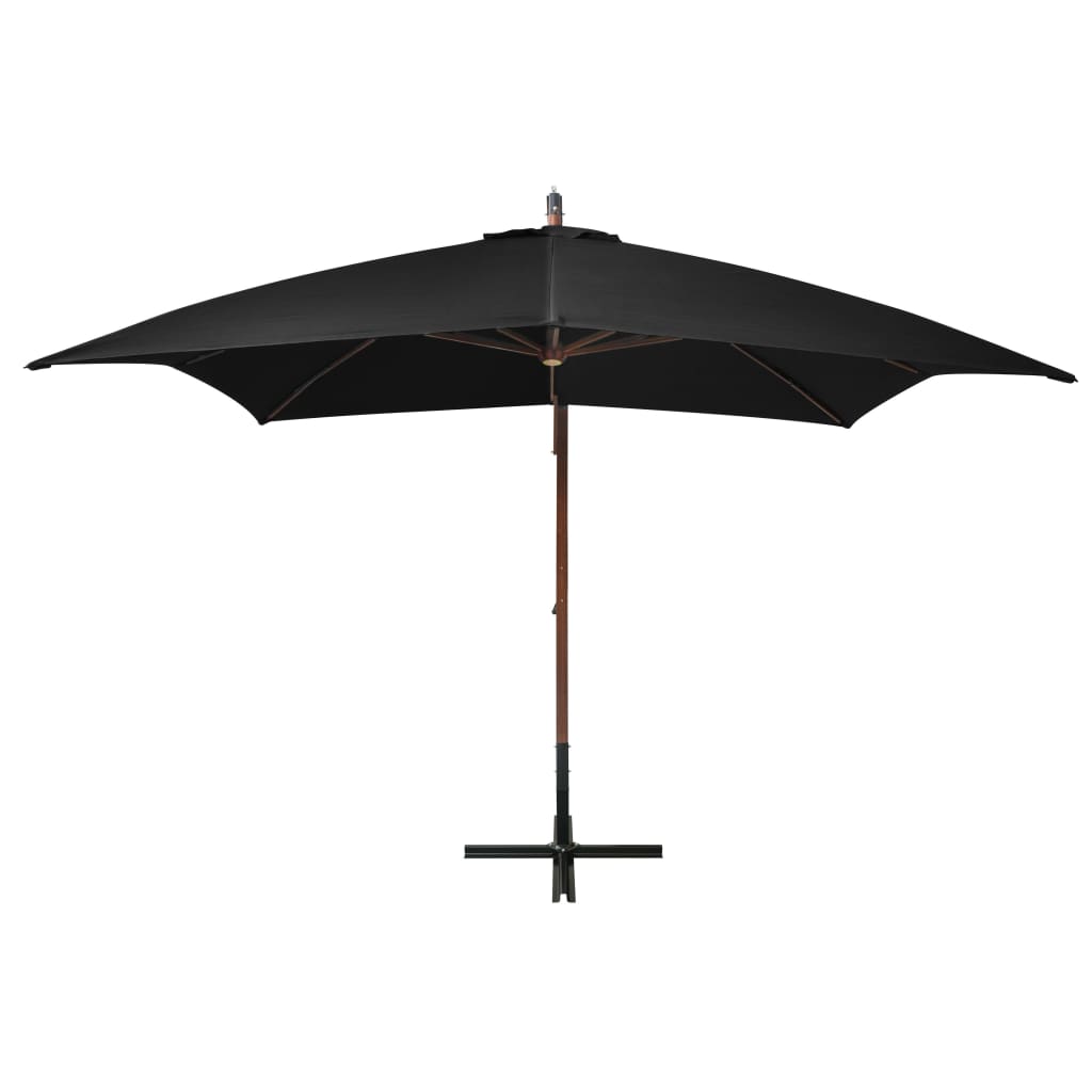 Umbrelă suspendată cu stâlp, negru, 3x3 m, lemn masiv de brad