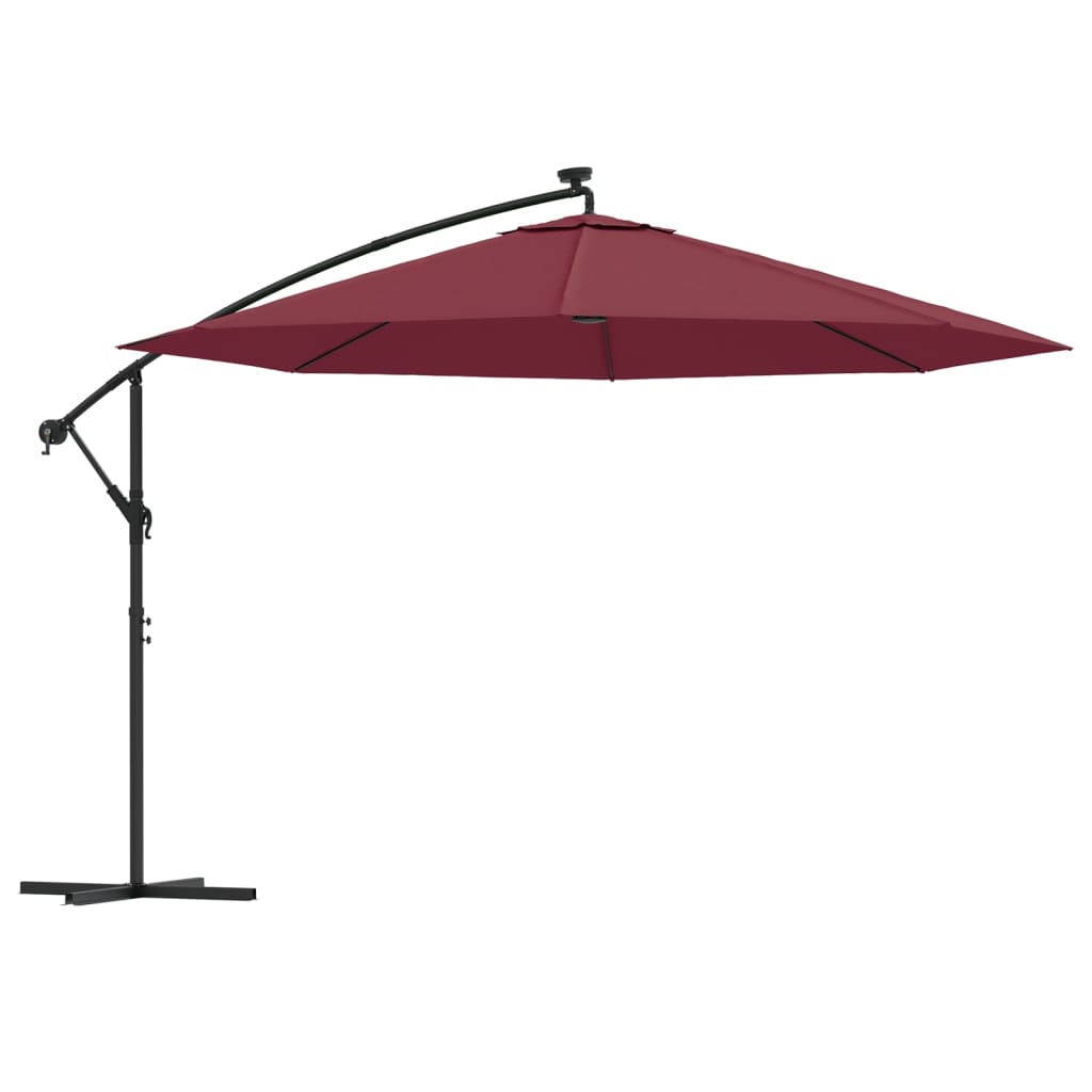 Umbrelă în consolă cu lumini LED, roșu bordo, 350 cm