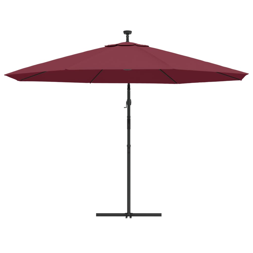 Umbrelă în consolă cu lumini LED, roșu bordo, 350 cm