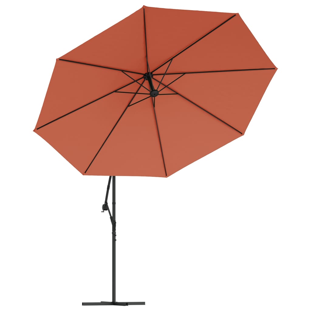 Umbrelă în consolă cu LED-uri, cărămiziu, 350 cm