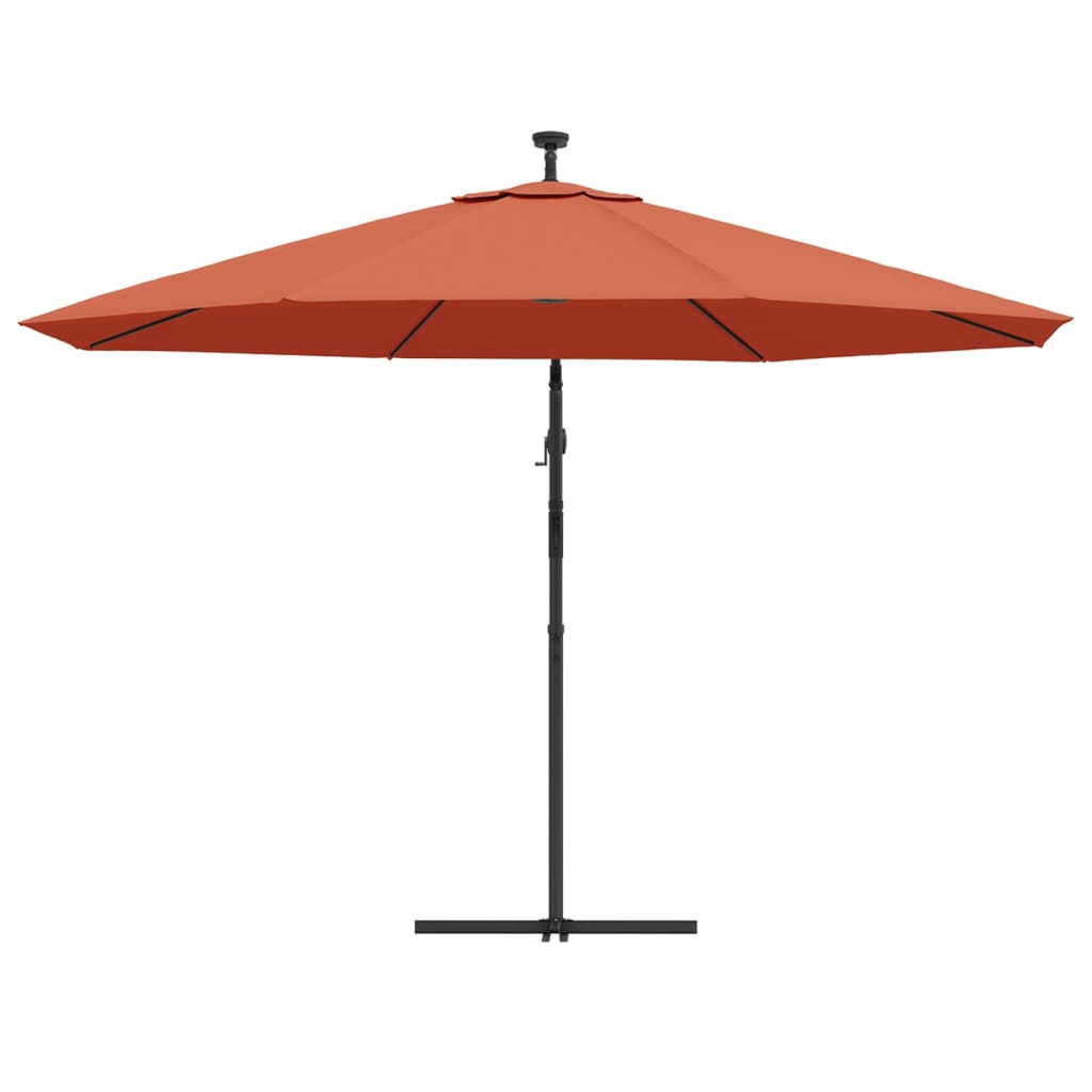 Umbrelă în consolă cu LED-uri, cărămiziu, 350 cm