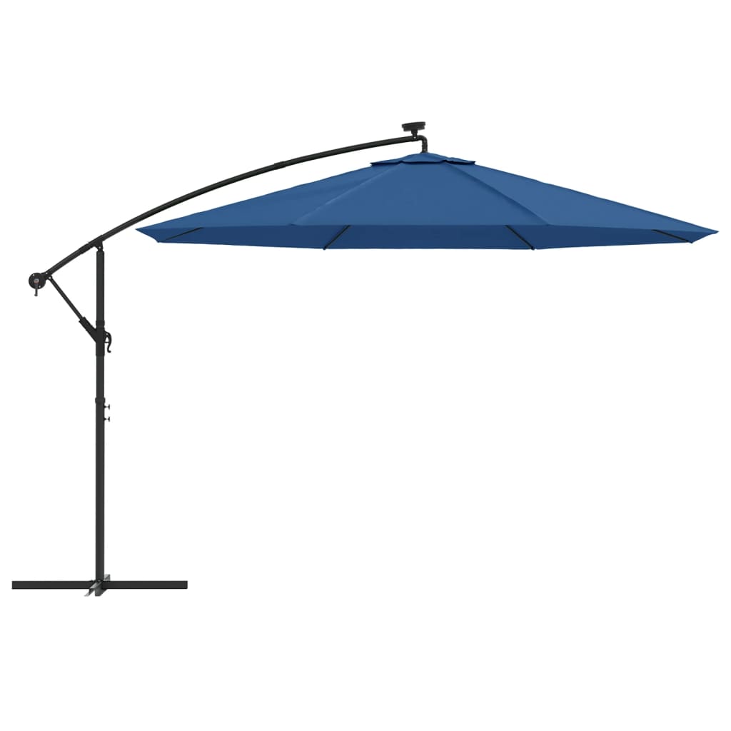 Umbrelă în consolă de grădină cu LED-uri, albastru azur, 350 cm