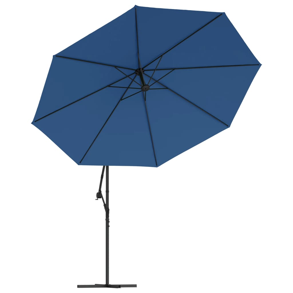 Umbrelă în consolă de grădină cu LED-uri, albastru azur, 350 cm