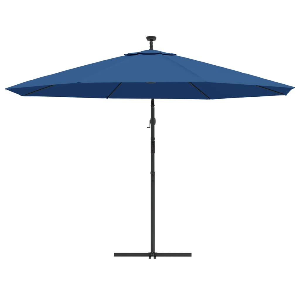 Umbrelă în consolă de grădină cu LED-uri, albastru azur, 350 cm