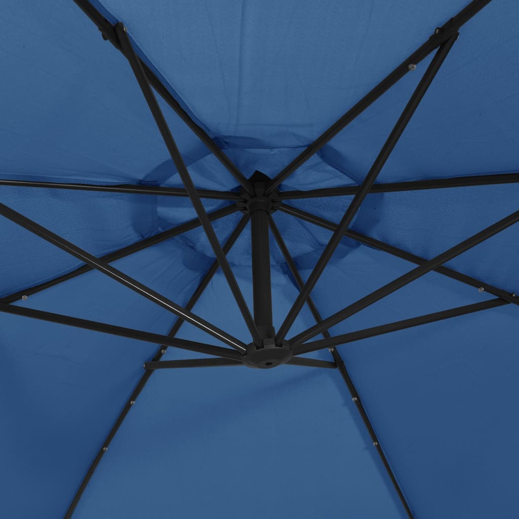 Umbrelă în consolă de grădină cu LED-uri, albastru azur, 350 cm