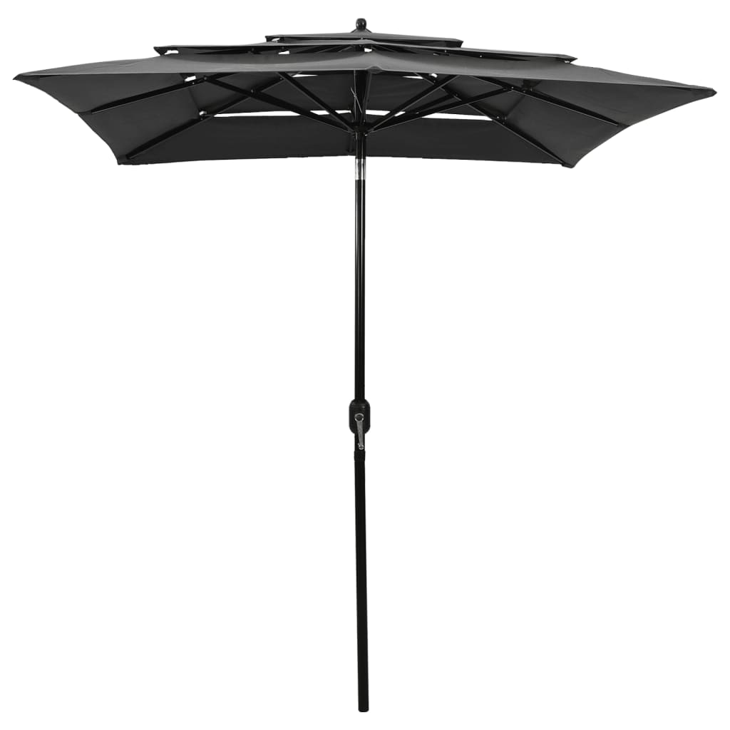 Umbrelă de grădină 3 niveluri, stâlp aluminiu, antracit, 2x2 m