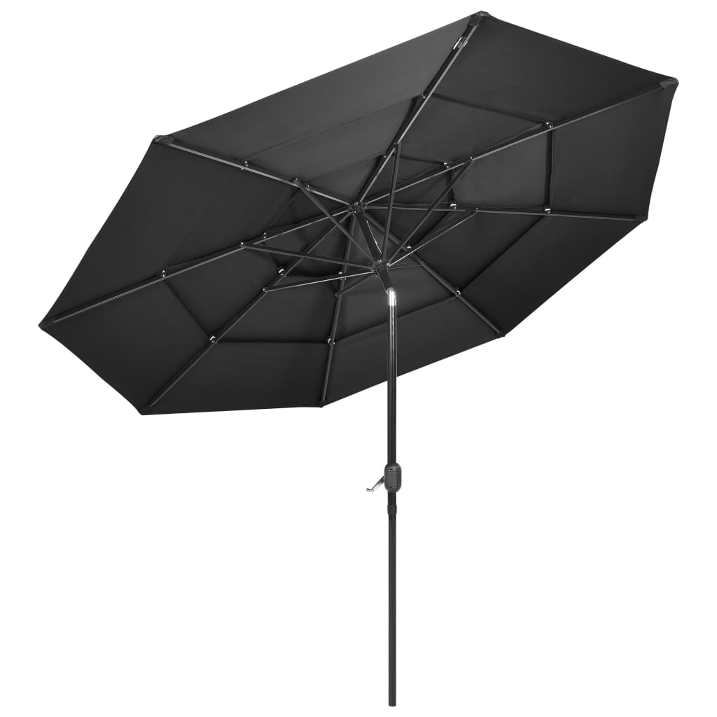 Umbrelă de grădină 3 niveluri, stâlp aluminiu, antracit, 3 m