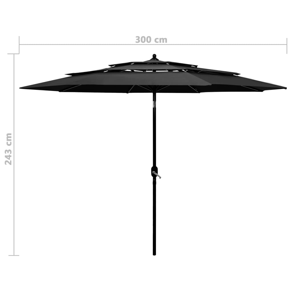 Umbrelă de grădină 3 niveluri, stâlp aluminiu, antracit, 3 m