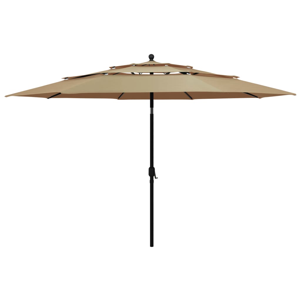 Umbrelă de grădină 3 niveluri, stâlp aluminiu, gri taupe, 3,5 m