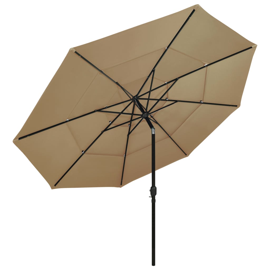 Umbrelă de grădină 3 niveluri, stâlp aluminiu, gri taupe, 3,5 m