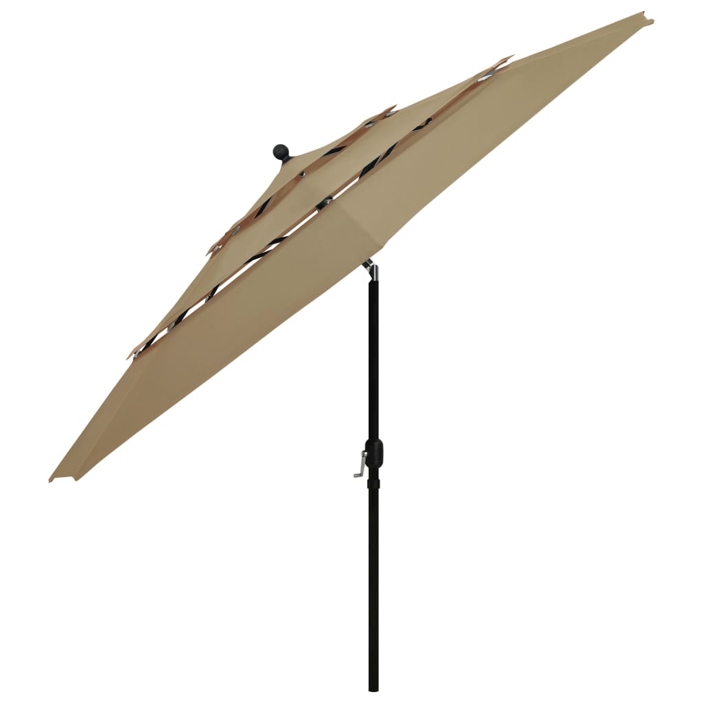 Umbrelă de grădină 3 niveluri, stâlp aluminiu, gri taupe, 3,5 m