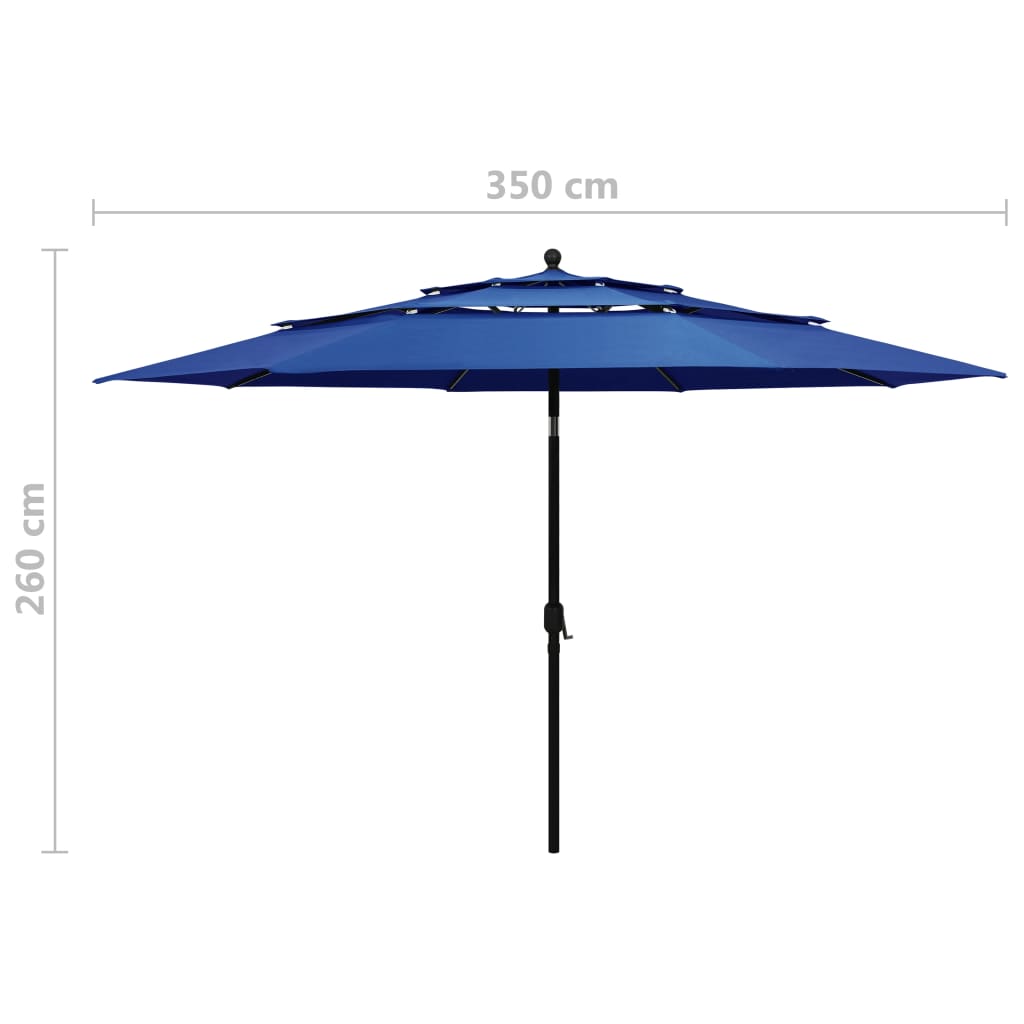 Umbrelă de grădină 3 niveluri, stâlp aluminiu, azuriu, 3,5 m