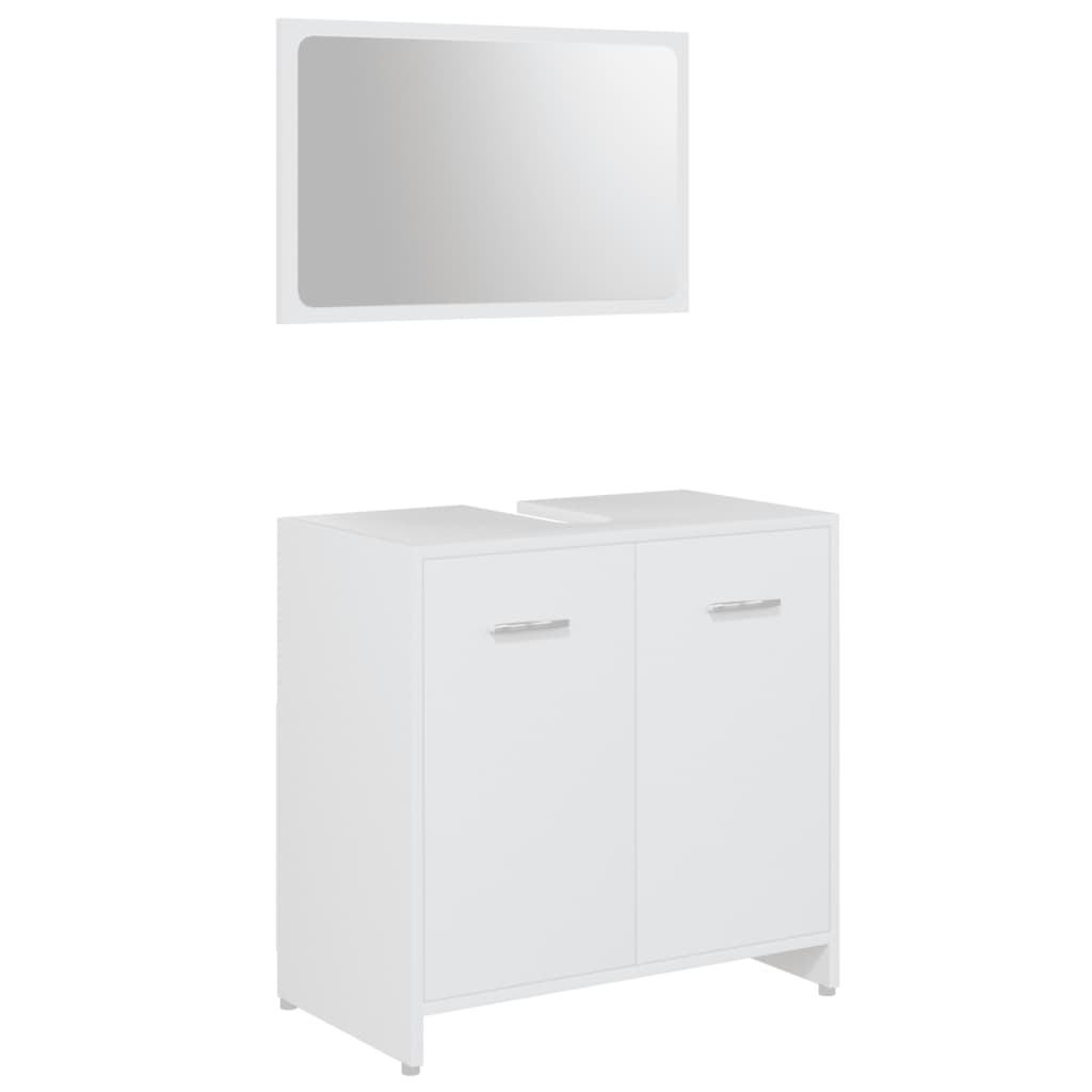 Set mobilier de baie, 3 piese, alb, lemn prelucrat