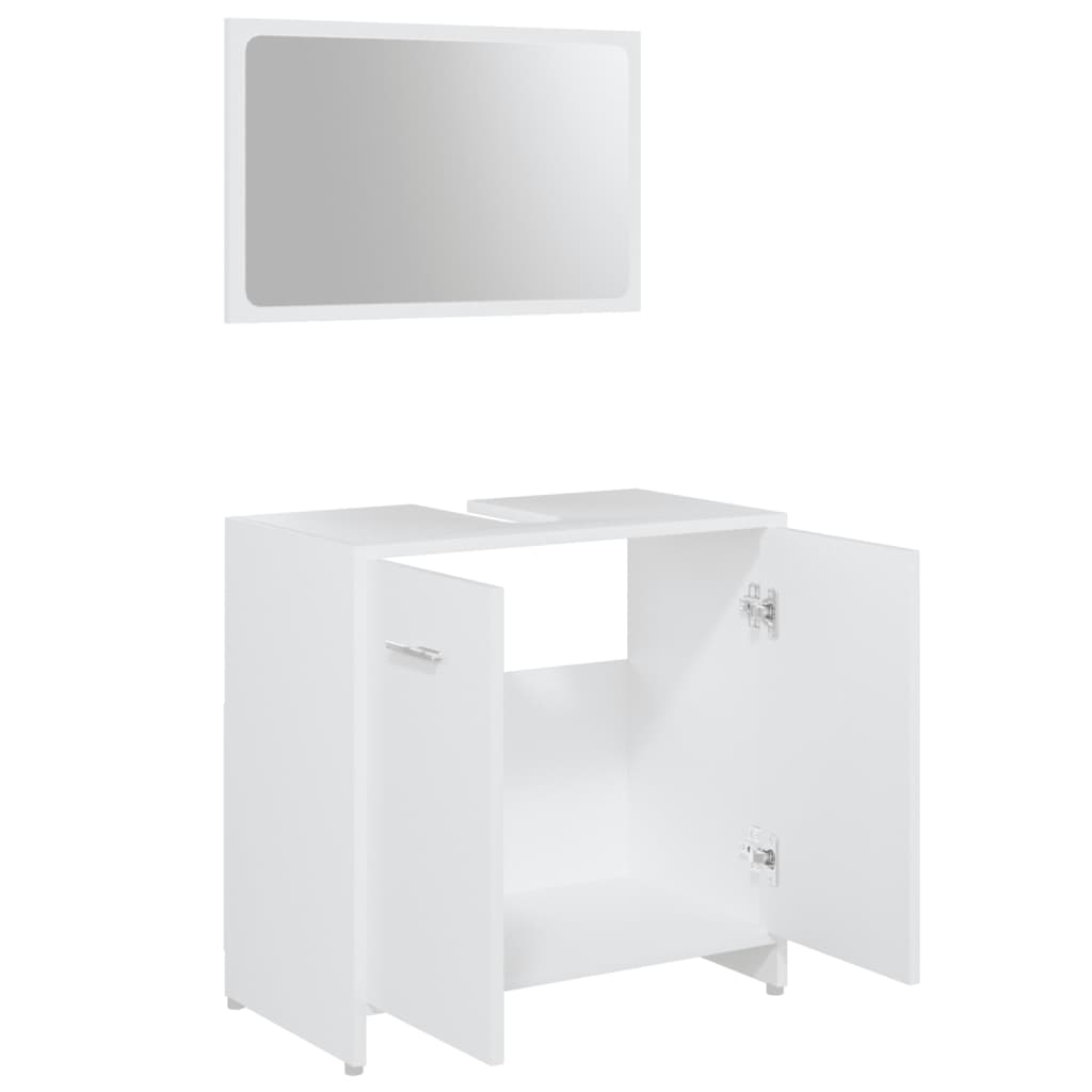 Set mobilier de baie, 3 piese, alb, lemn prelucrat