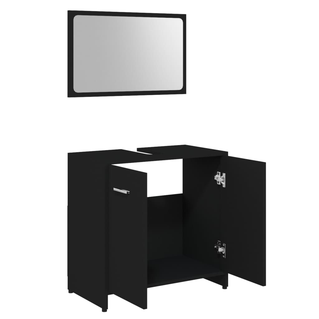 Set mobilier de baie, 3 piese, negru, lemn prelucrat