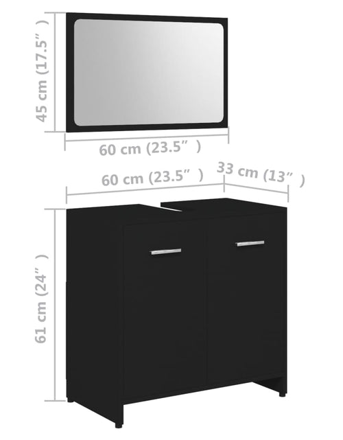 Încărcați imaginea în vizualizatorul Galerie, Set mobilier de baie, 3 piese, negru, lemn prelucrat
