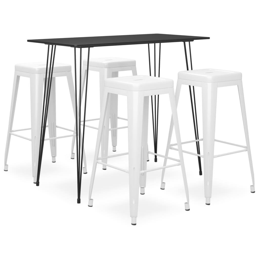 Set mobilier de bar, 5 piese, negru și alb