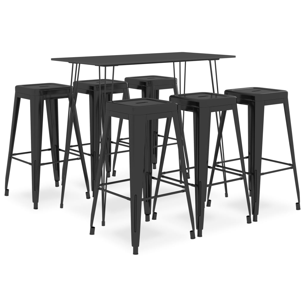 Set mobilier de bar, 7 piese, negru