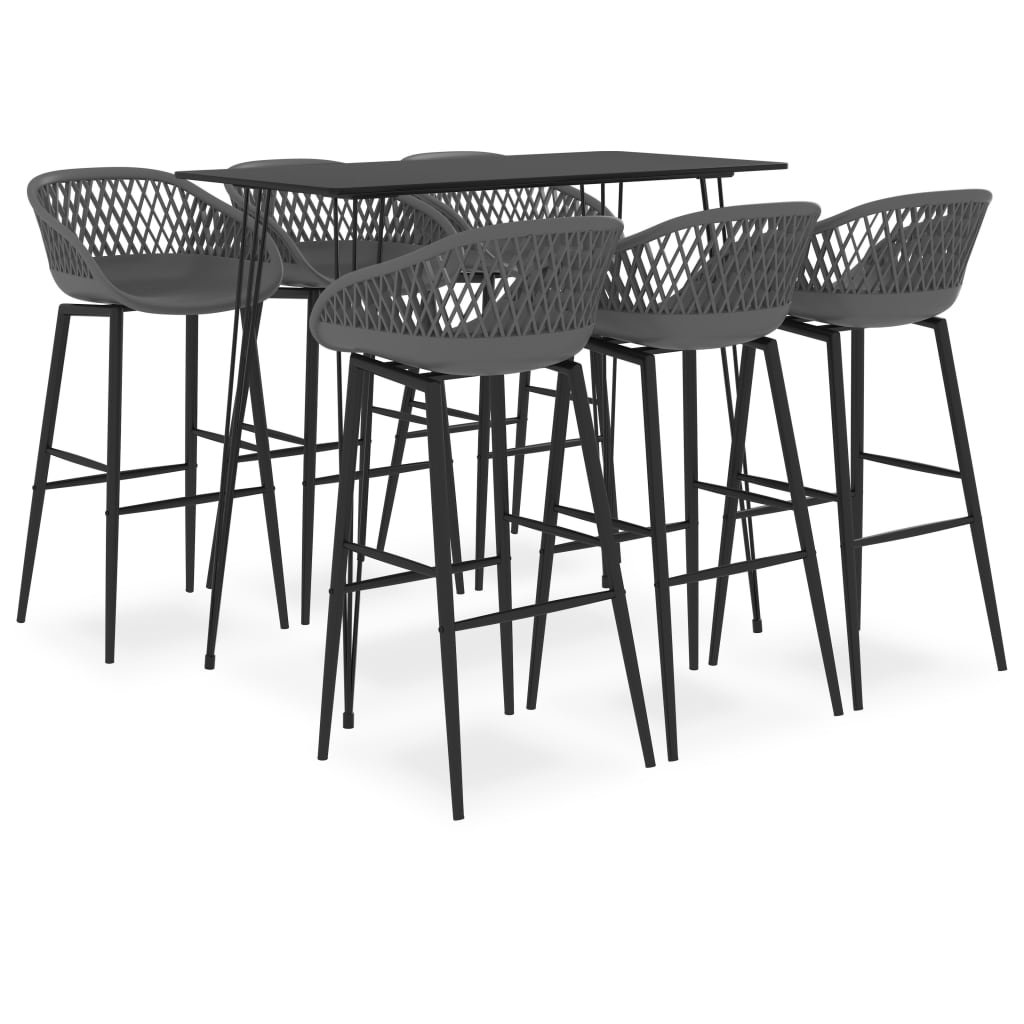 Set mobilier de bar, 7 piese, negru și gri