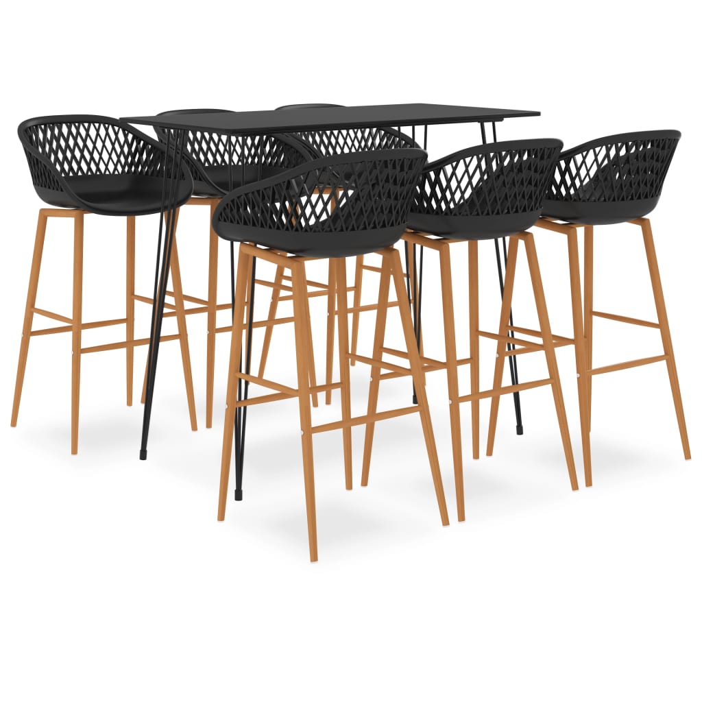 Set mobilier de bar, 7 piese, negru