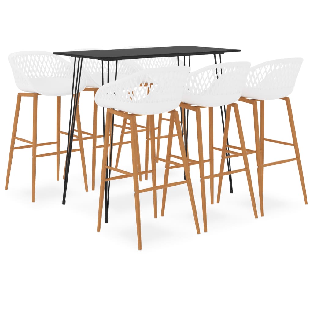 Set mobilier de bar, 7 piese, negru și alb