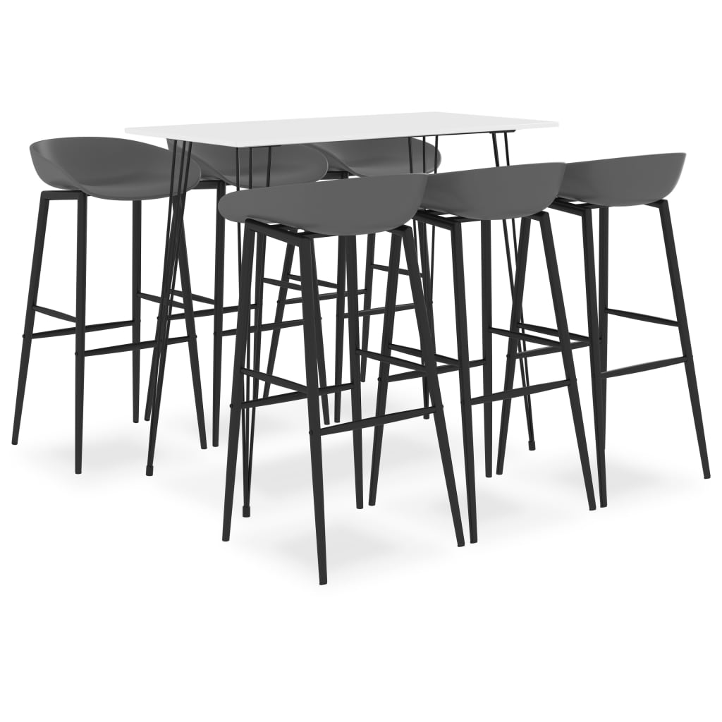 Set mobilier de bar, 7 piese, alb și gri