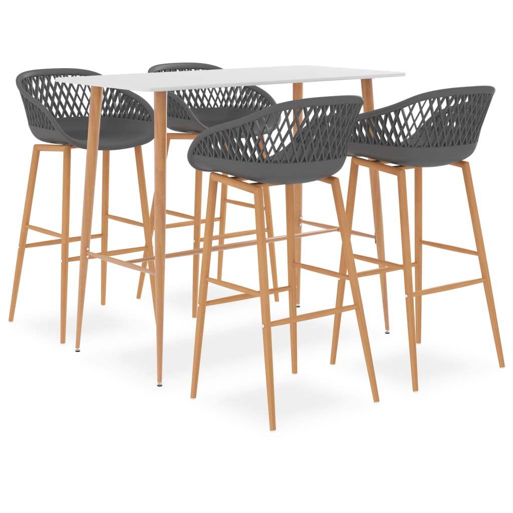 Set mobilier de bar, 5 piese, alb și gri