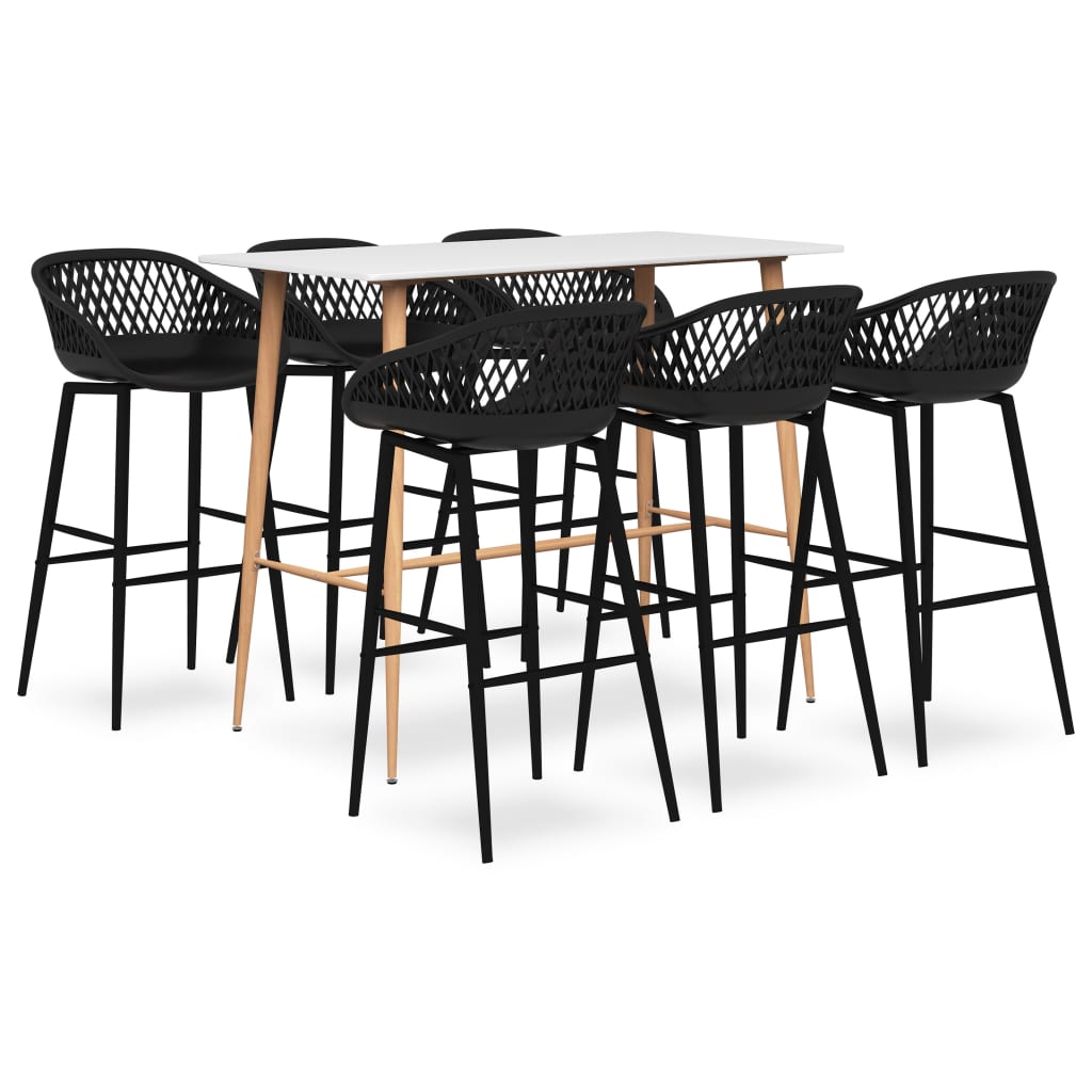 Set mobilier de bar, 7 piese, alb și negru