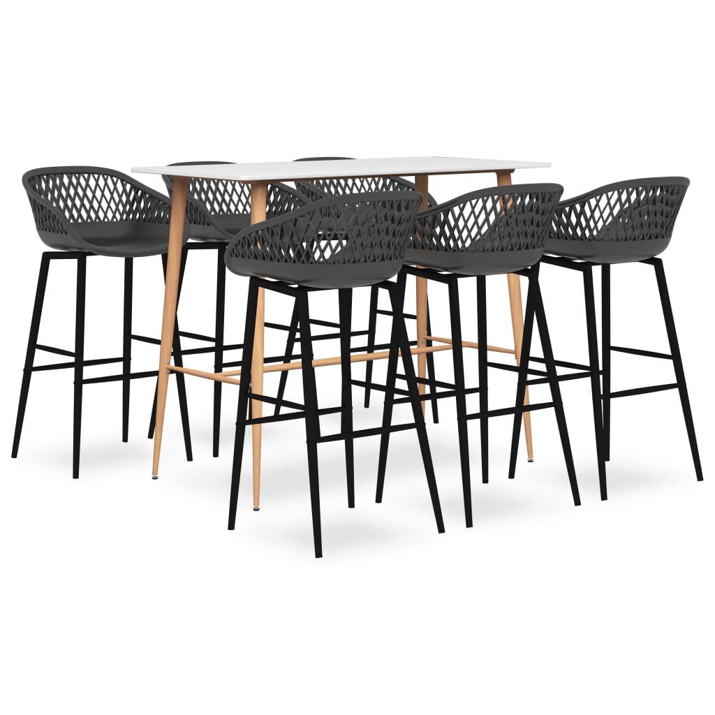 Set mobilier de bar, 7 piese, alb și gri