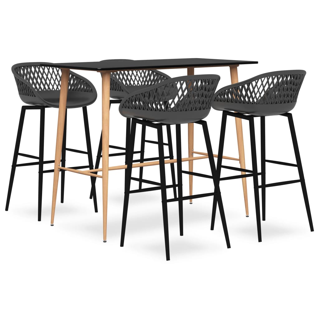 Set mobilier de bar, 5 piese, negru și gri