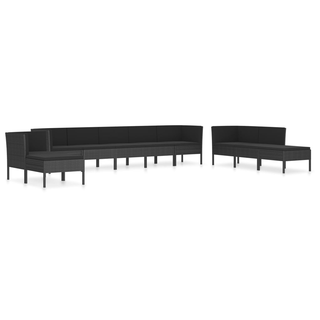 Set mobilier de grădină cu perne, 10 piese, negru, poliratan