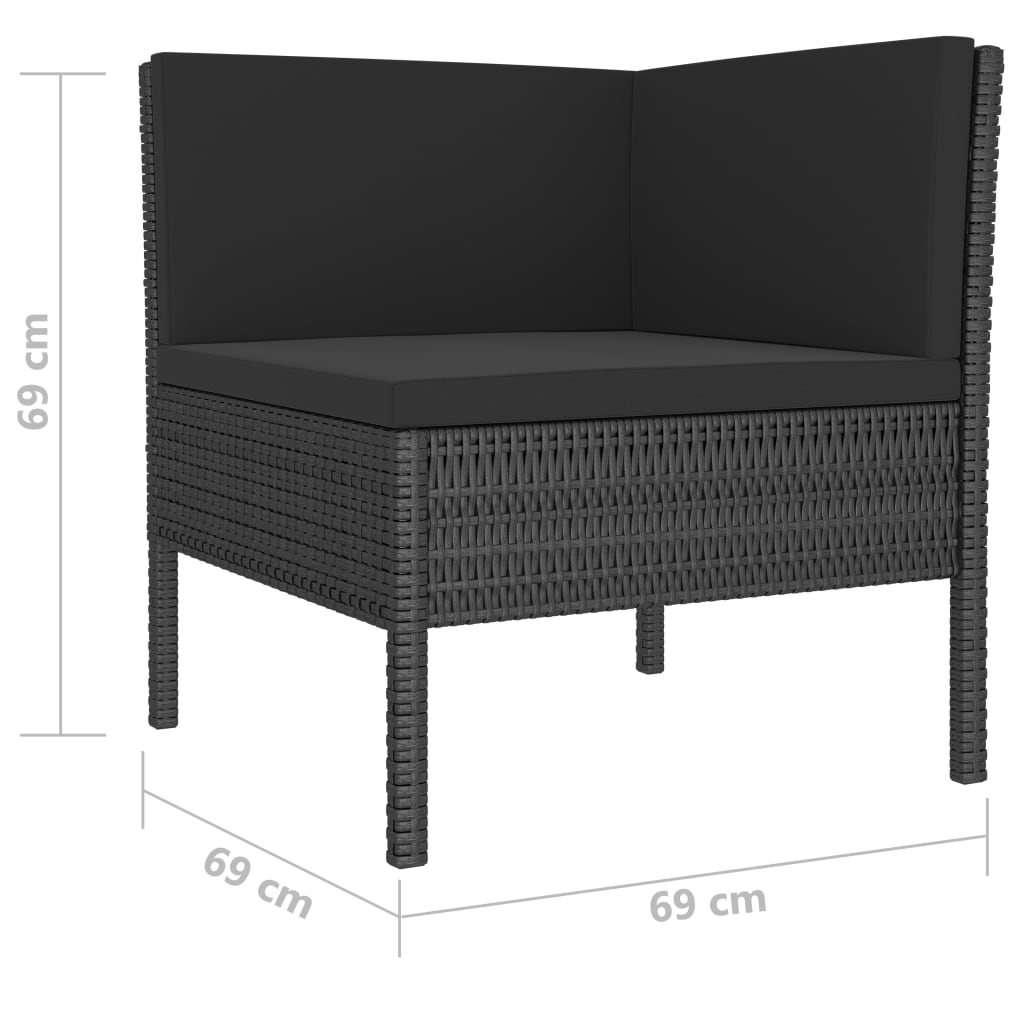 Set mobilier de grădină cu perne, 10 piese, negru, poliratan