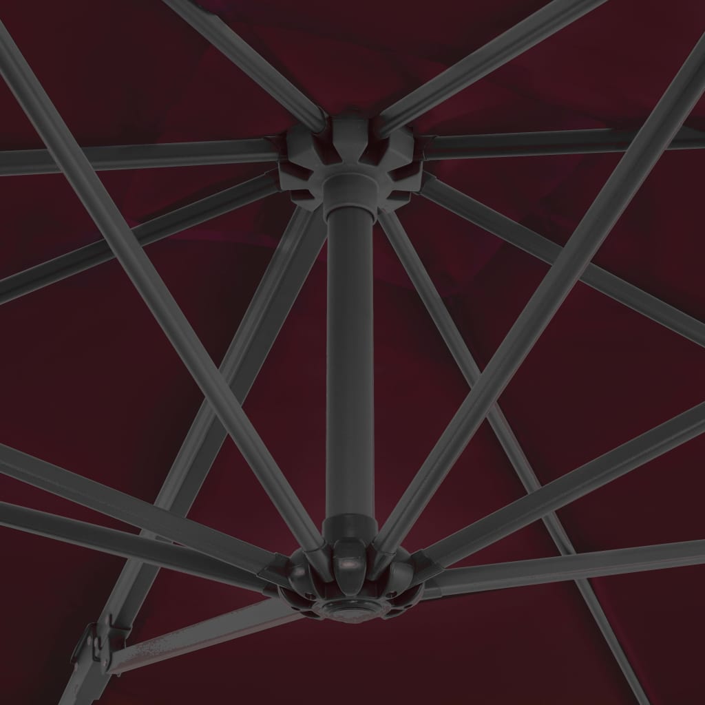 Umbrelă suspendată cu stâlp aluminiu, roșu bordo, 250x250 cm
