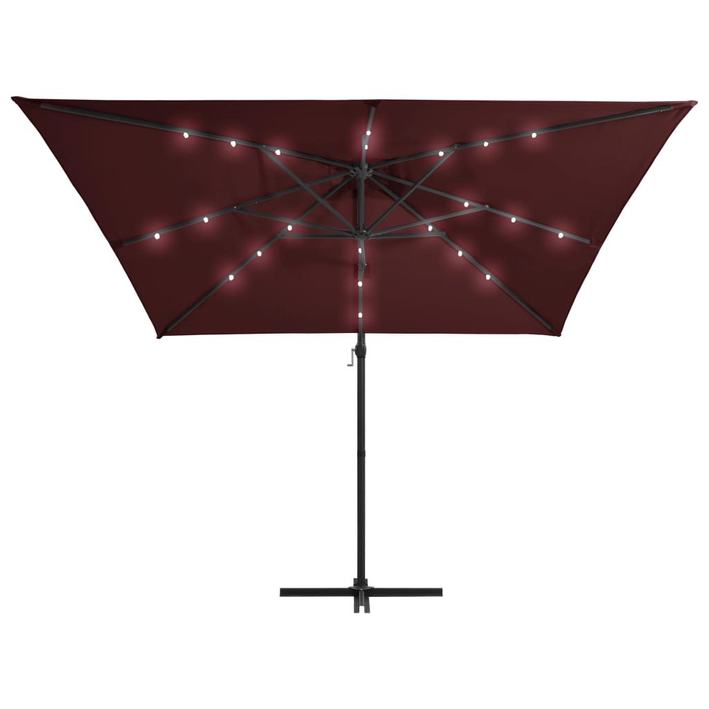 Umbrelă în consolă de grădină cu LED-uri, roșu bordo 250x250 cm