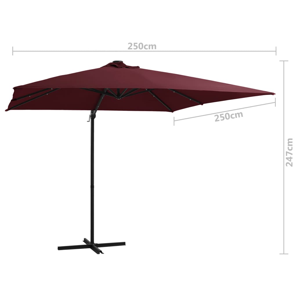 Umbrelă în consolă de grădină cu LED-uri, roșu bordo 250x250 cm