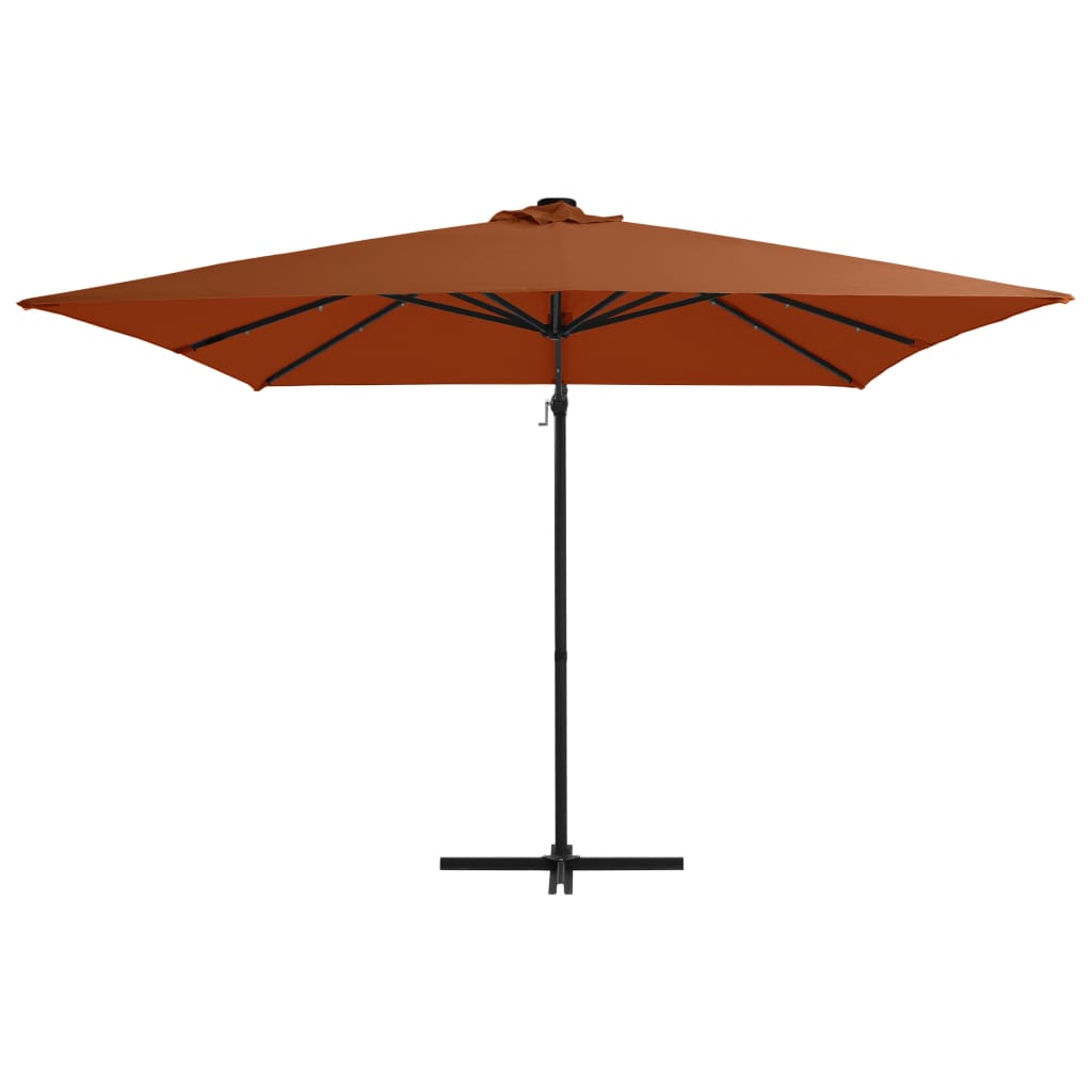 Umbrelă în consolă de grădină cu LED-uri, cărămiziu, 250x250 cm