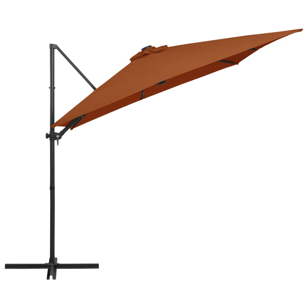 Umbrelă în consolă de grădină cu LED-uri, cărămiziu, 250x250 cm