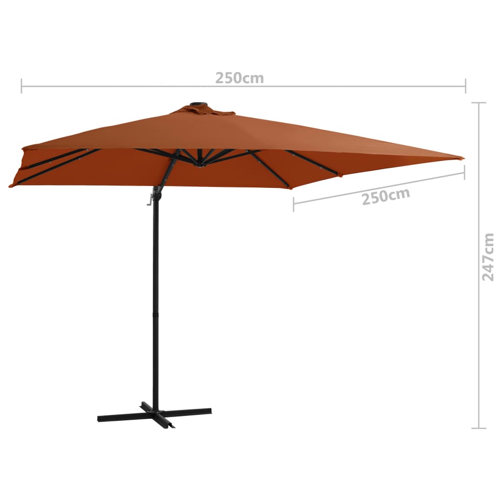 Umbrelă în consolă de grădină cu LED-uri, cărămiziu, 250x250 cm