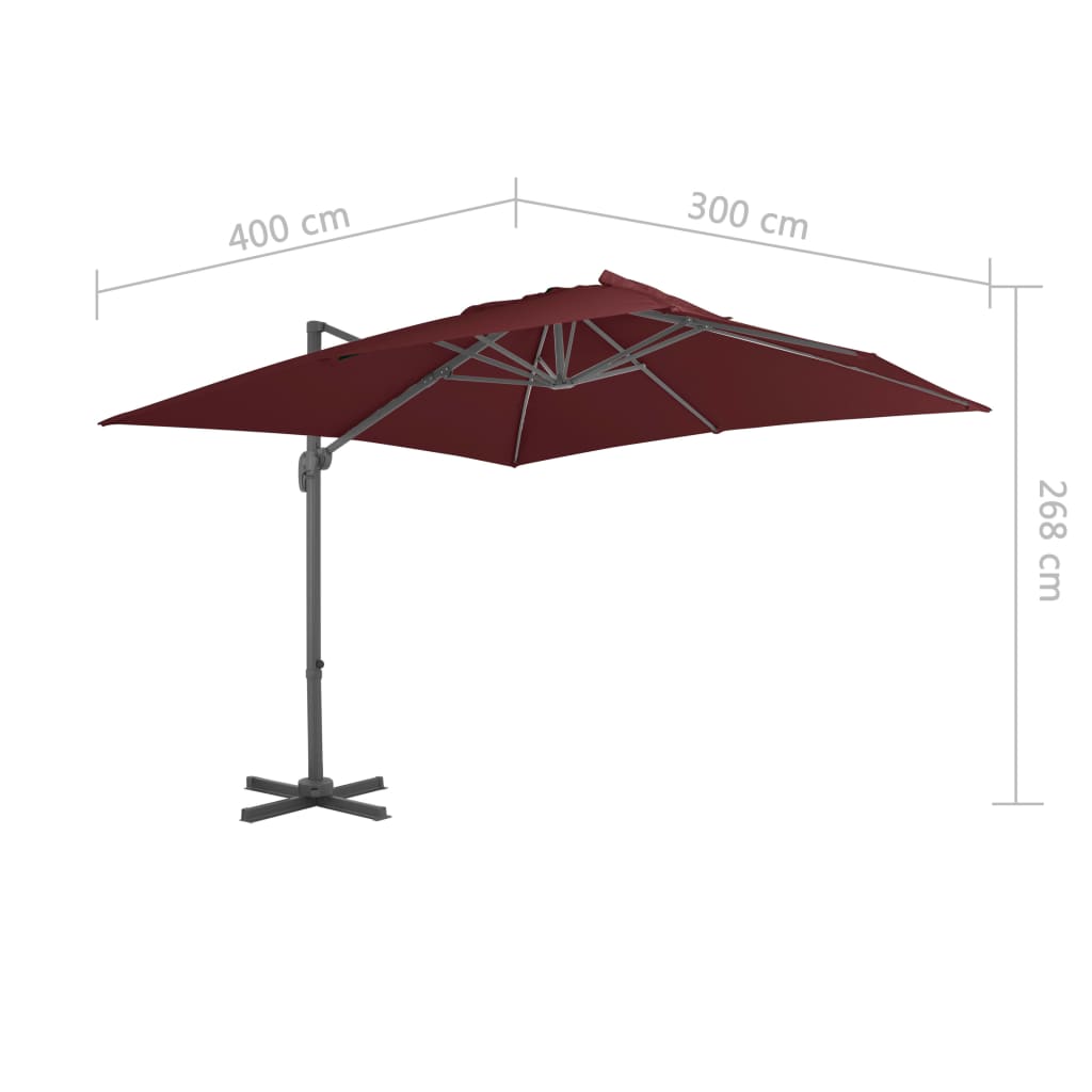 Umbrelă în consolă cu stâlp din aluminiu, bordo, 400x300 cm