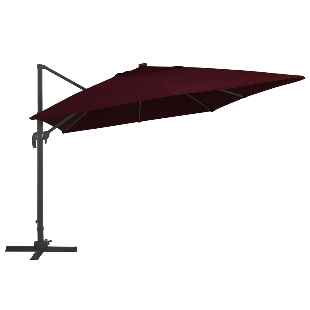 Umbrelă în consolă de grădină cu LED-uri, roșu bordo 400x300 cm