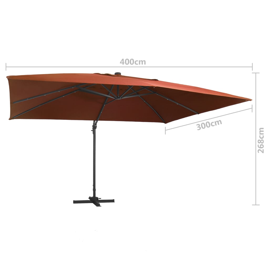 Umbrelă în consolă de grădină cu LED-uri, cărămiziu, 400x300 cm