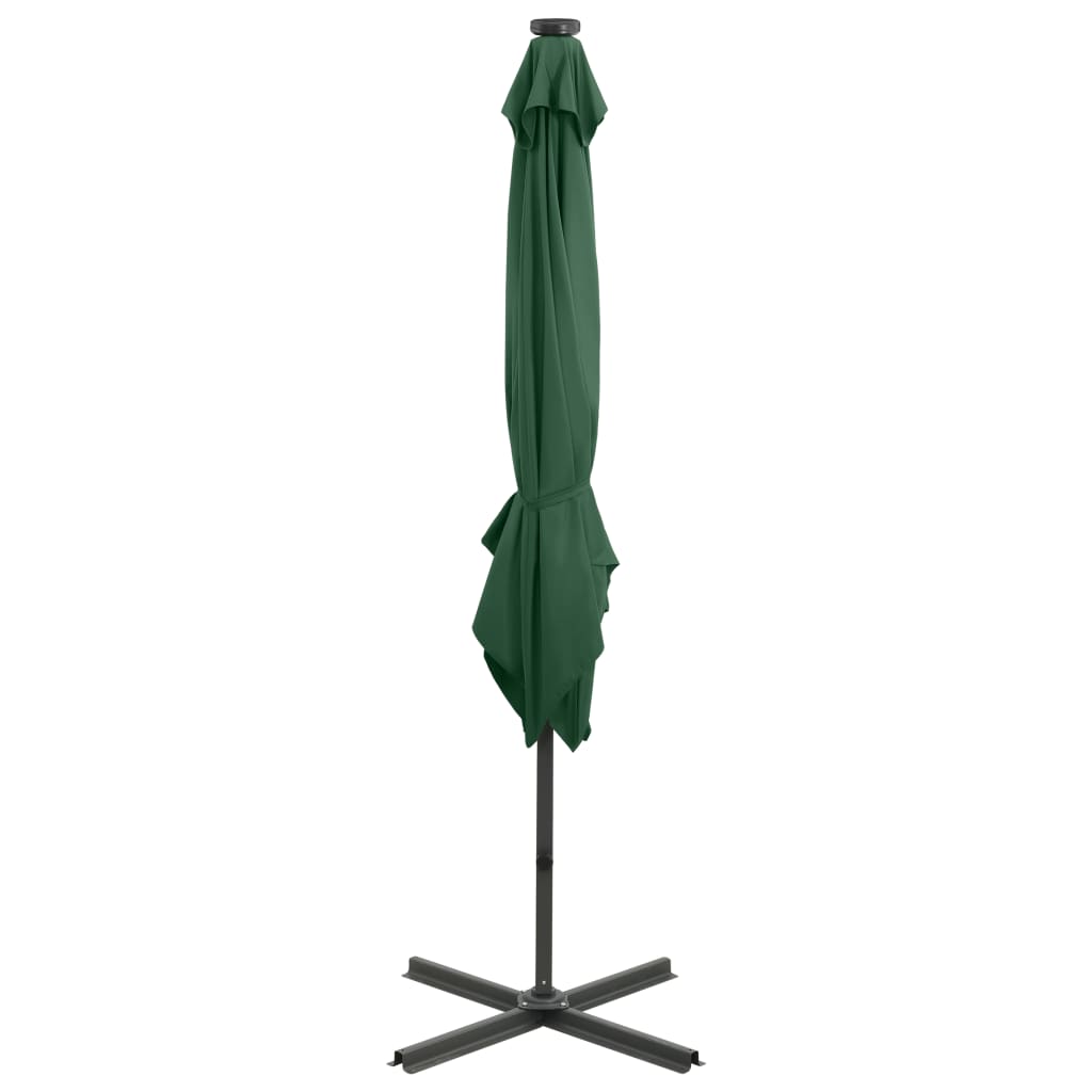 Umbrelă în consolă cu stâlp și LED-uri, verde, 250 cm