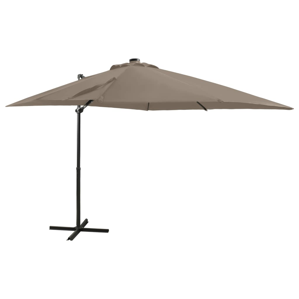 Umbrelă în consolă cu stâlp și LED-uri, taupe, 250 cm