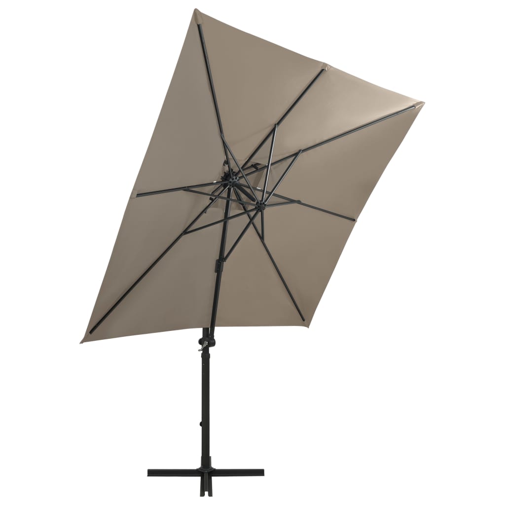 Umbrelă în consolă cu stâlp și LED-uri, taupe, 250 cm