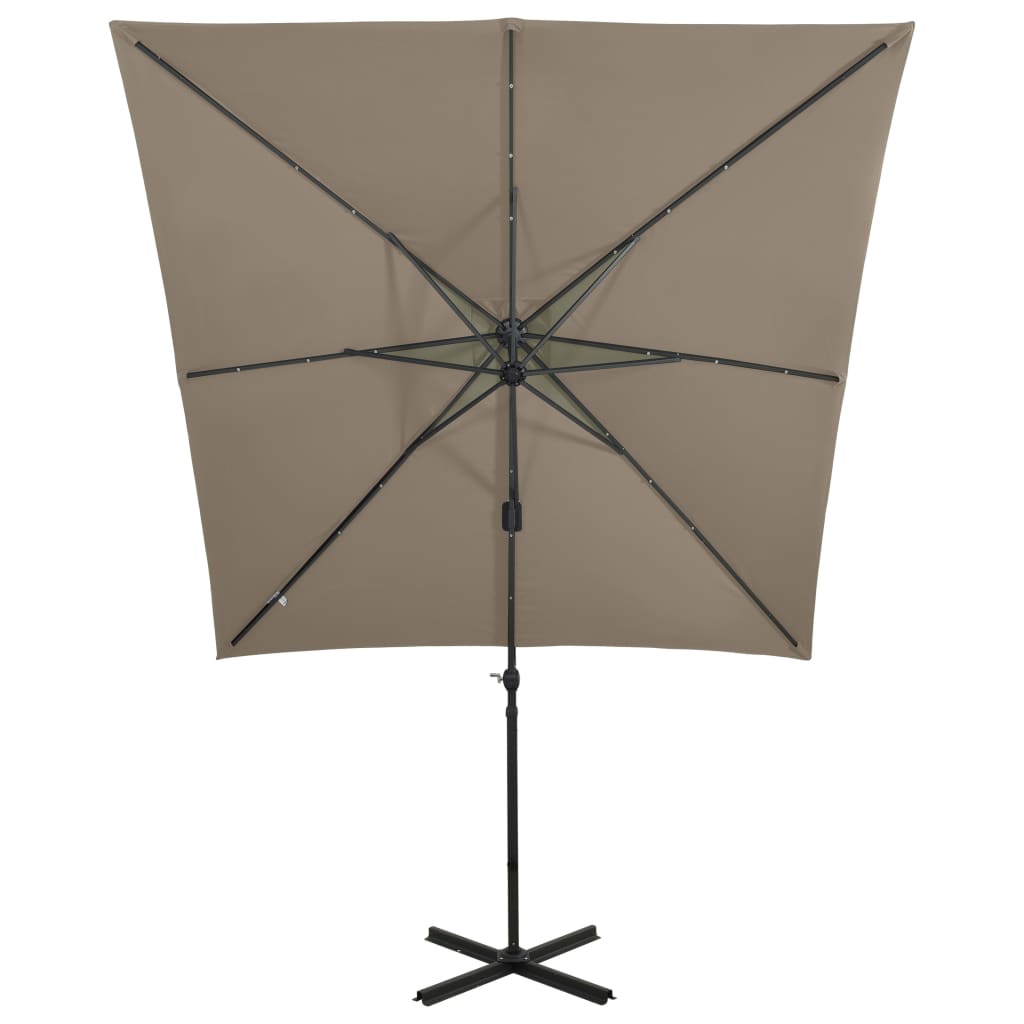 Umbrelă în consolă cu stâlp și LED-uri, taupe, 250 cm