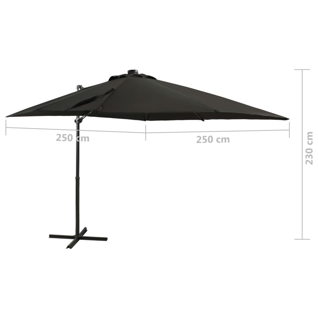 Umbrelă în consolă cu stâlp și LED-uri, negru, 250 cm