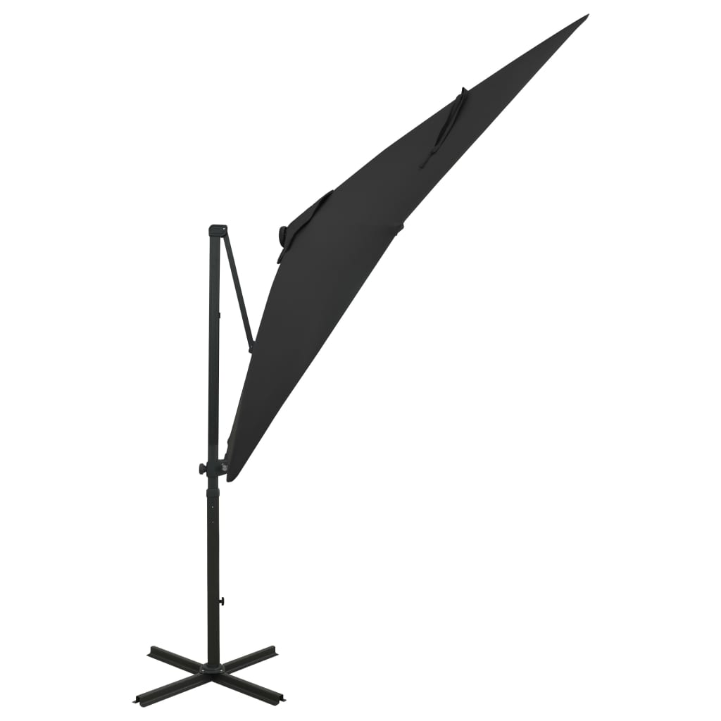 Umbrelă în consolă cu stâlp și LED-uri, negru, 250 cm