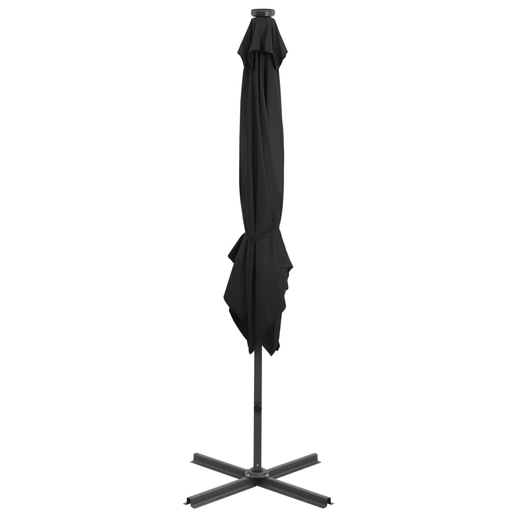 Umbrelă în consolă cu stâlp și LED-uri, negru, 250 cm