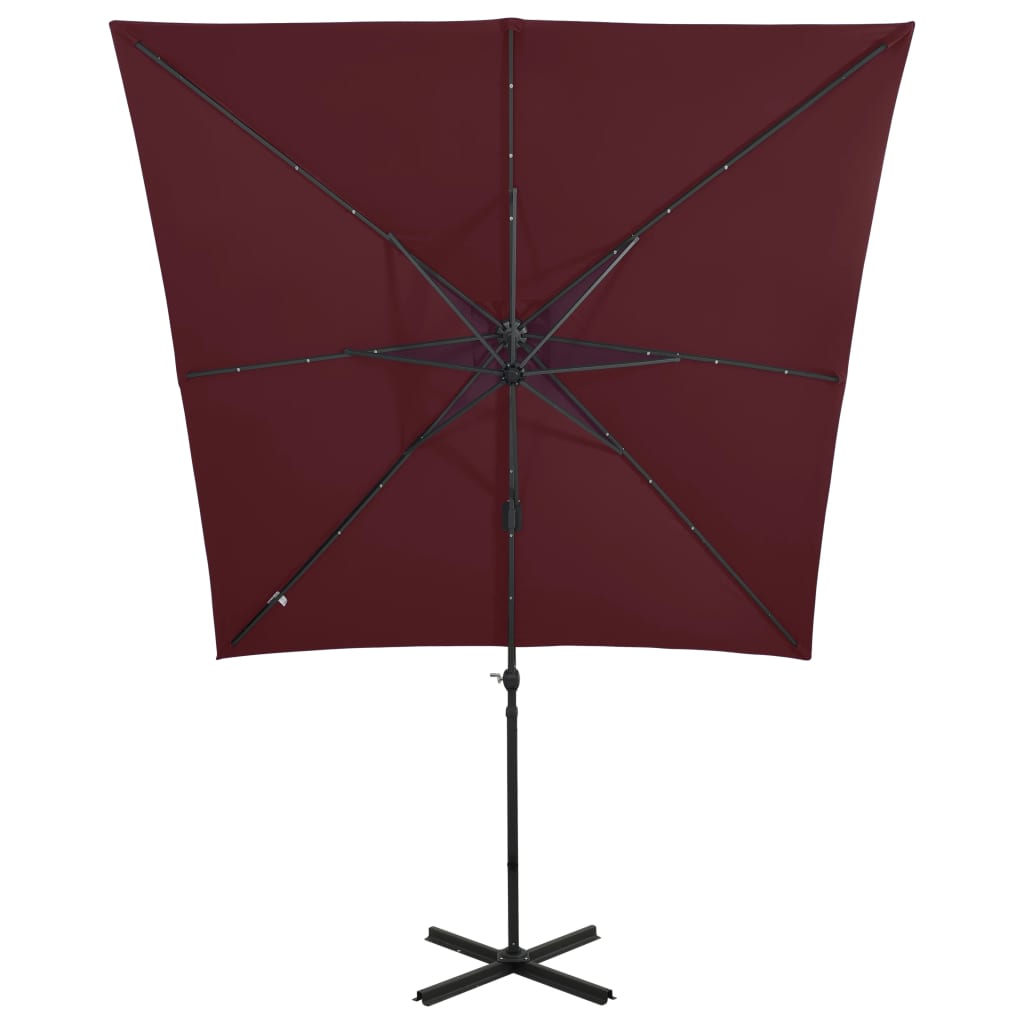 Umbrelă în consolă cu stâlp și LED-uri, roșu bordo, 250 cm